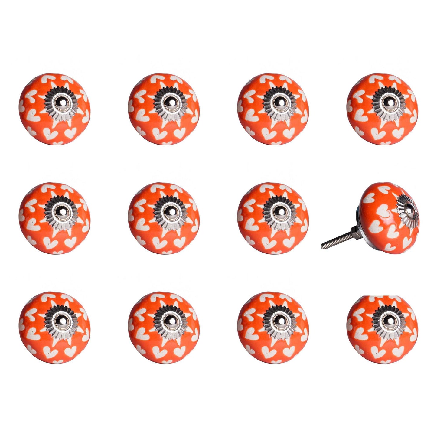 1.5" x 1.5" x 1.5" Orange White and Silver Knobs 12 Pack