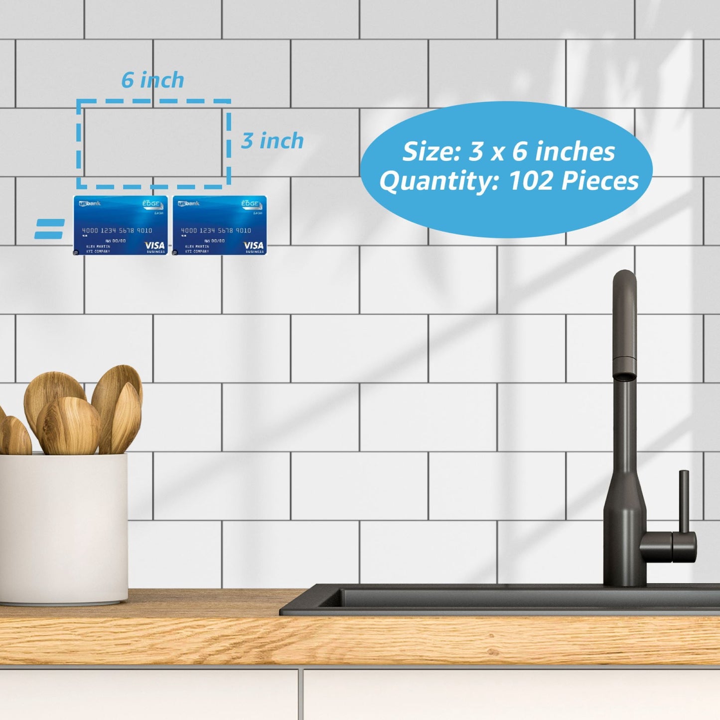 102Pcs 3in. × 6in Peel and Stick Wall Tile for Kitchen Backsplash, Bathroom, Fireplace,Stick on Subway Tile,Glossy White