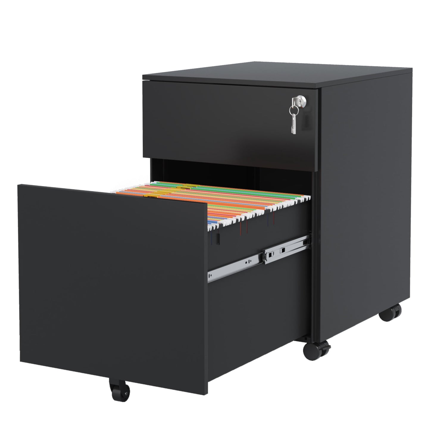 Archivador Móvil de 2 Cajones con Cerradura, Archivador de Acero para Tamaño Legal/carta/a4/f4, Completamente Ensamblado Excepto con Ruedas