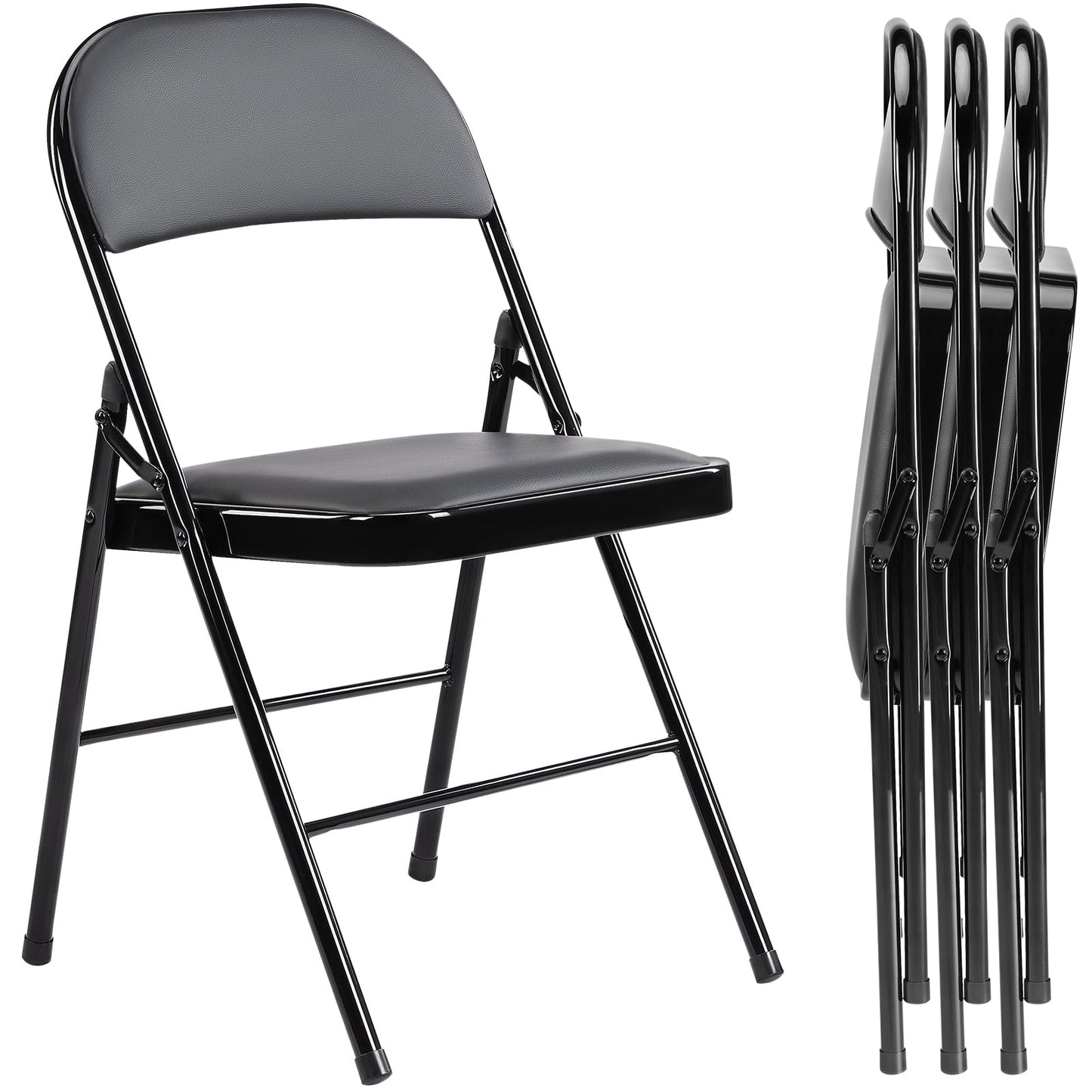 MAYEERTY 2 Pack All-Steel Metal Folding Chair for Home, Office, Party, Double Braced, Black