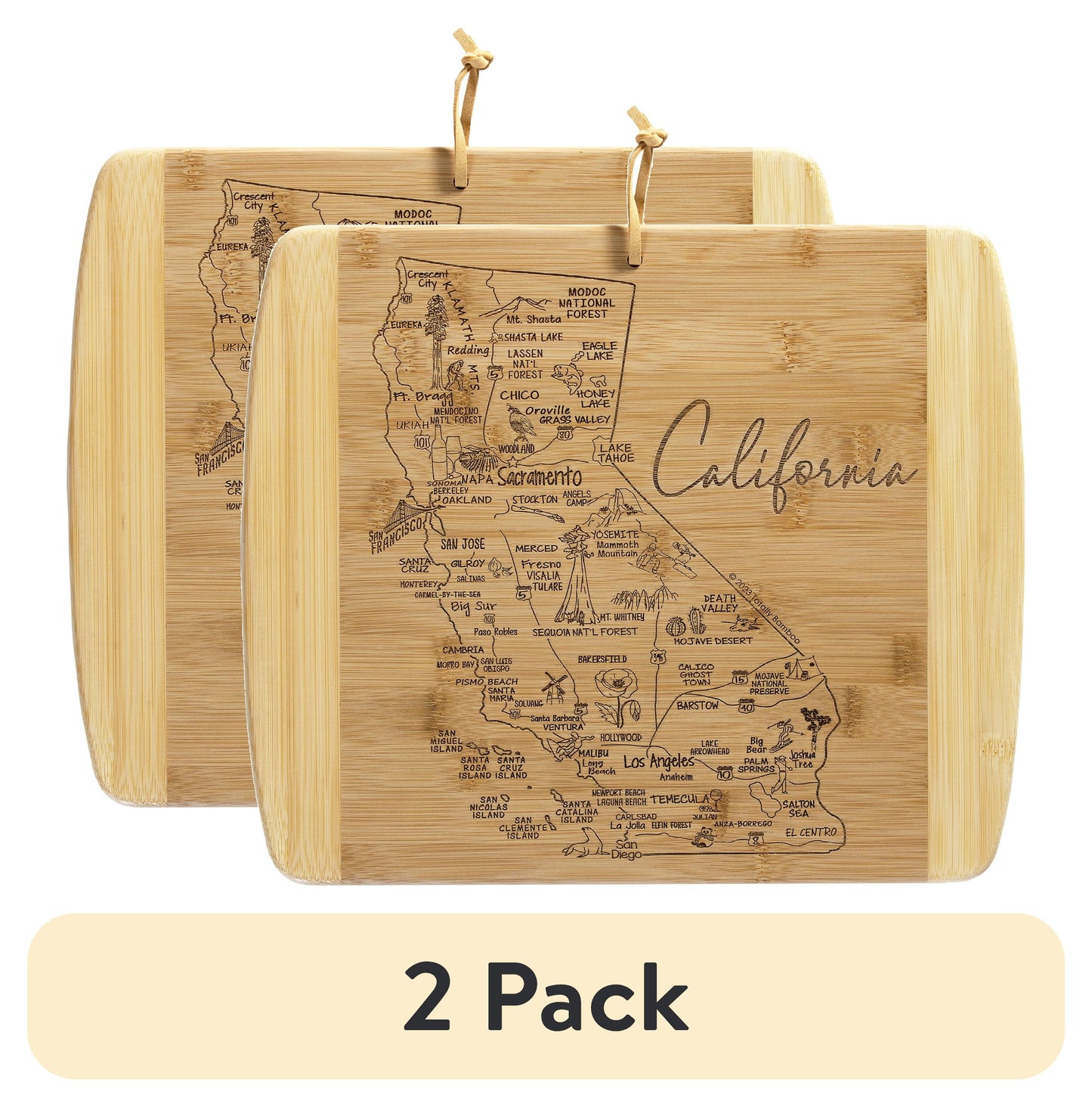 (2 pack) TB Home California State Bamboo Wood Cutting Board and Charcuterie Serving Platter, 13†x 11â€