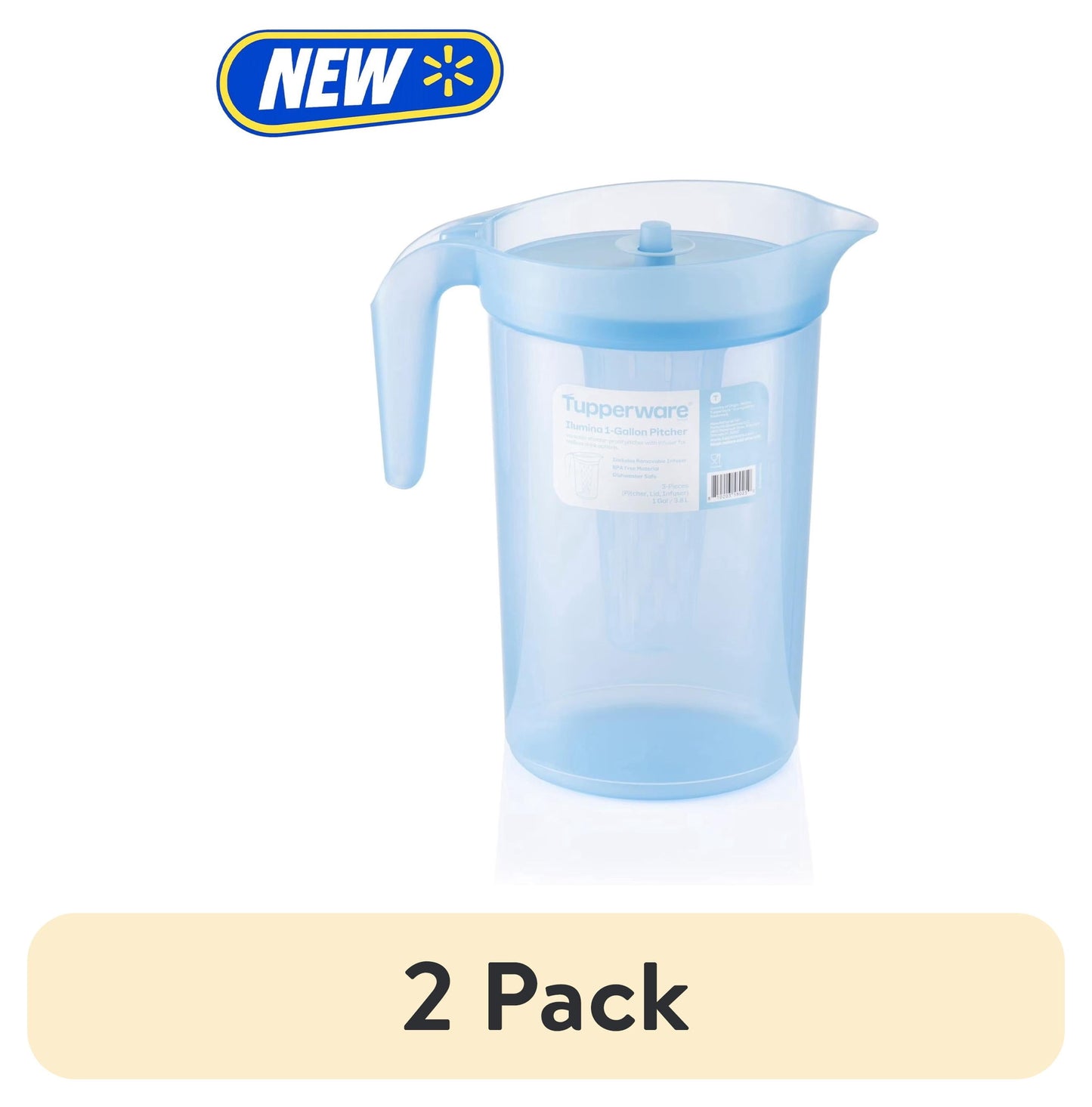 (2 pack) Tupperware Ilumina 1-Gallon Pitcher with Lid and Infuser, Blue
