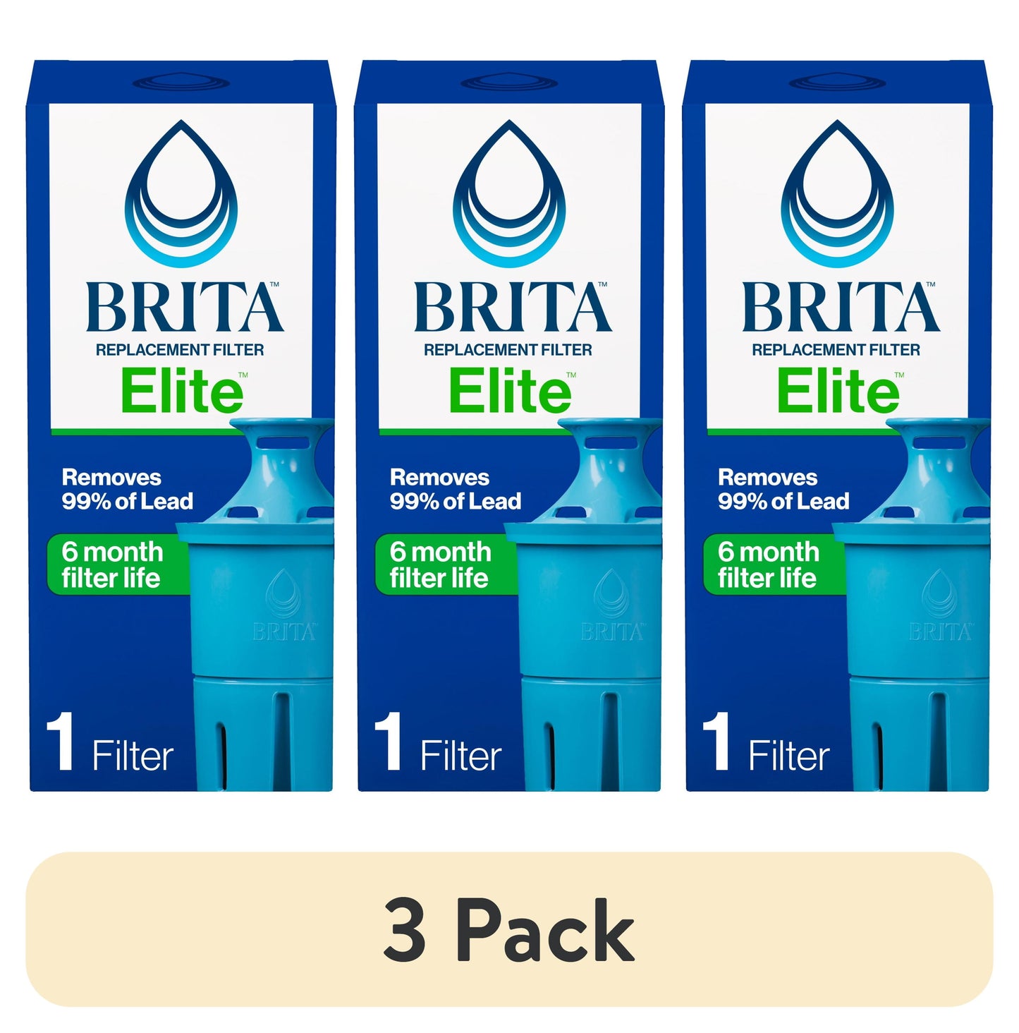 (3 pack) Brita Elite Water Filter Replacement, Reduces Lead - 1 Count