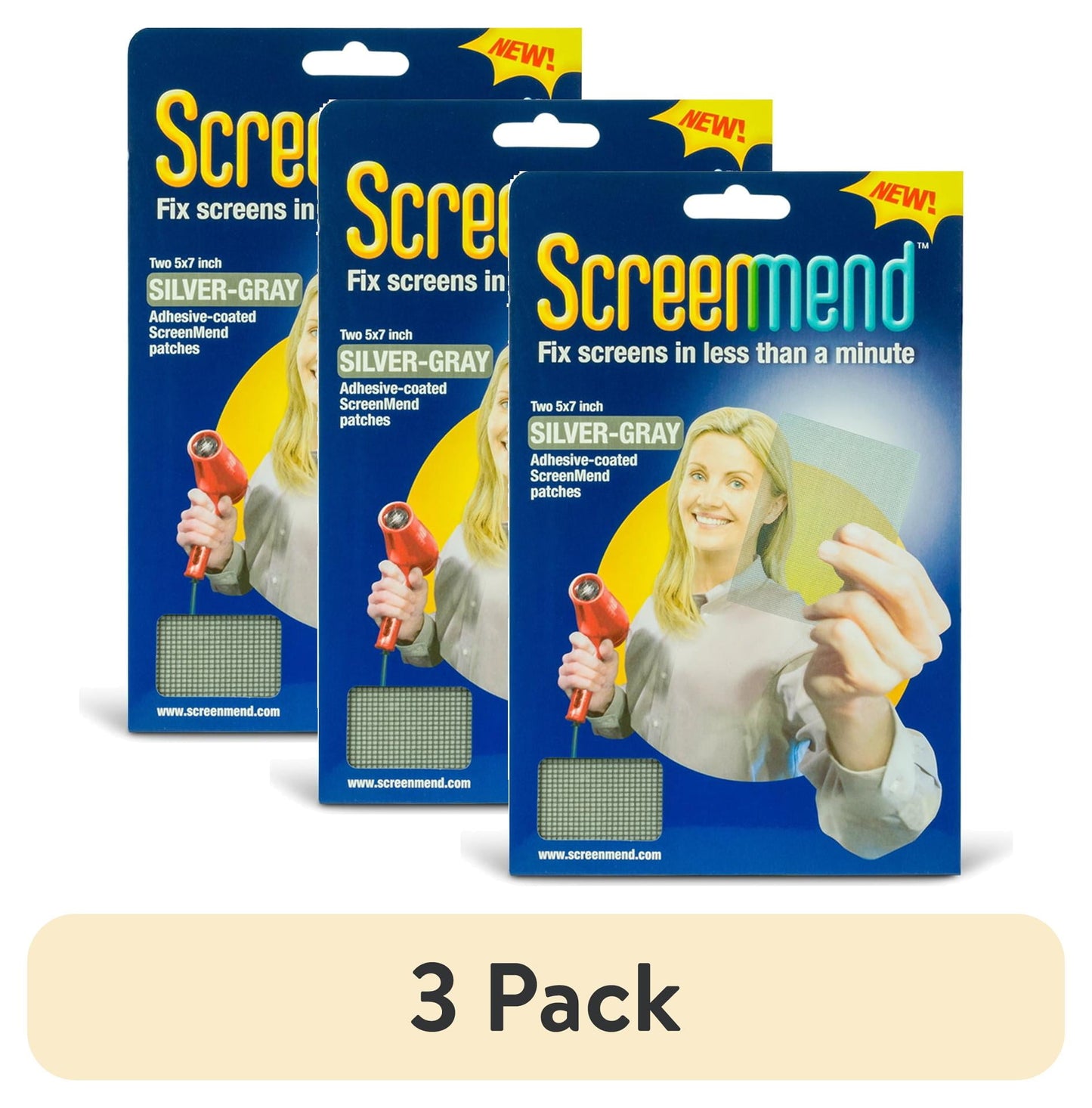 (3 pack) ScreenMend Screen Repair Patch, 7â€x 5†x 0.06", Gray, 2 Pack
