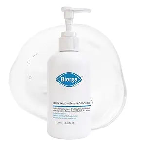 Biorga Exfoliating Body Wash, Betaine Salicylate BHA, LHA & PHA Gel Cleanser for Rough Bumpy Skin & Excess Oil on Back Chest Shoulders, Tea Tree & Centella, Sulfate-Free Korean Body Care, 8.45 fl oz