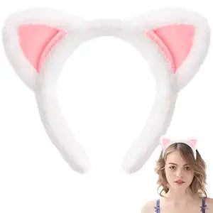 White Cat Ears Headband Fuzzy Ears Headbands for Halloween Cosplay Costume Cute Cat Ear Headbands for Makeup Spa Party Gifts Animal headband