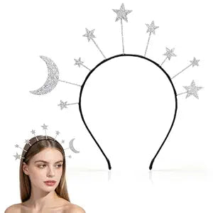 Stars Moon Headband,Silver Space Costume for Women