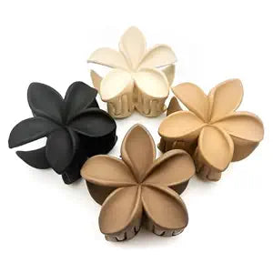 Flower Hair Clips for Women, Cute Plumeria Claw Clips for Thick & Thin Hair, Strong Hold Non-Slip Rubberized Matte Hawaiian Hair Accessories, Neutral Colors