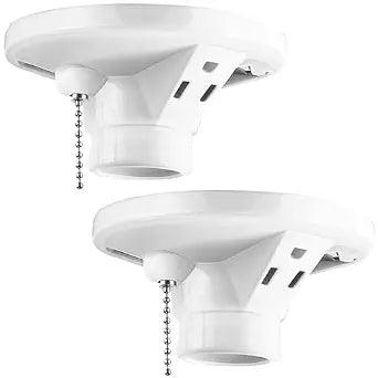 2 Pack Porcelain Light Socket with Outlet and Pull Chain