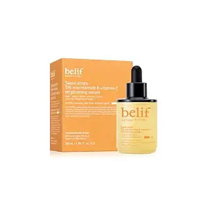 belif Niacinamide 5% & Vitamin C Super Drops Serum ��� Radiance-Boosting Serum for Uneven Skin Tone with AHA & Glutathione, Redness & Improve Post-Blemish Marks, Korean Skincare, 1.01 fl oz