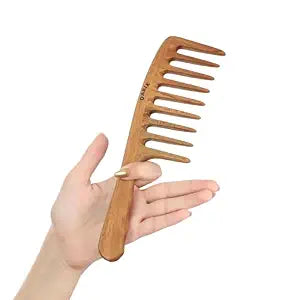 Wide Tooth Wooden Comb Handmade - Natural Vintage Style Wide Tooth Comb for Curls Gentle Styling - Anti-Static Wood Hair Combs For Women Detangling (Extra Wide Tooth)