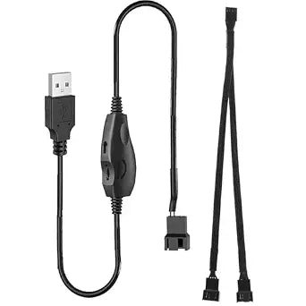 Gebildet 12V Voltage Step-Up USB to 3-Pin and 4-Pin PC Fan Sleeved Power Adapter Cable+Splitter Cable 1 to 2 with Switch and Speed Regulator