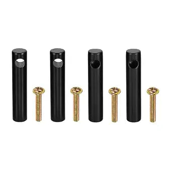 uxcell 4 Pcs Black Metal Furniture Spindles, 2 x 0.4 Stainless Steel Gallery Rails Post Connectors for Shelf Railing Bars Cart Glass Cabinets (Pass-Through & End Caps Half Connection)