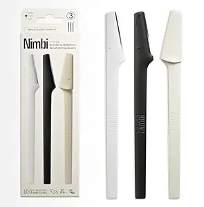 Nimbi Dermaplane Razor for Women Face, Eyebrow Razor and Facial Hair Remover, Precision Dermaplaning Tool for Peach Fuzz and Exfoliation, Plastic-Free, 3 Count