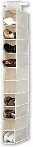 BINO 10-Shelf Shoe Closet Organizer - Beige | Closet Hanging Organizer | Hanging Shoe Rack Storage & Organizer for Bedroom | Hanging Shelves | Portable Closets for Hanging Shoes | Room Essentials