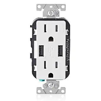 Leviton Type-A USB in-Wall Charger with 15A Tamper-Resistant Outlet, USB Charger for Smartphones, T5632-W, White