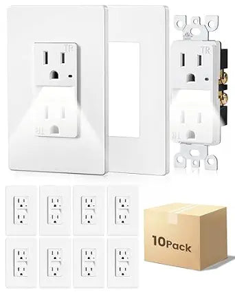 SURAIELEC 10Pack 15A Outlet with Nightlight, Dusk to Dawn 6000K, ETL Listed