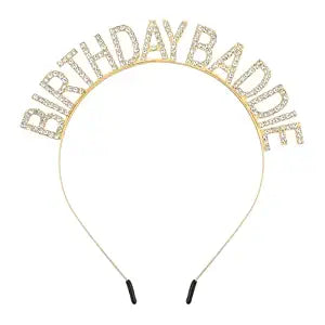 Birthday Baddie Crown Tiara Headband for Women Adult Girl Birthday Gifts Party Favors Supplies Decorations & Accessories