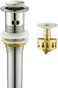 5th Ave Pop-up Bathroom Sink Drain with Strainer Basket Hair Catcher Anti Clog Easy Pop Up Drain Stopper with Overflow for All Bathroom Sinks, Brushed Nickel