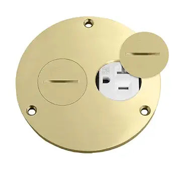 ENERLITES Brass 4-in Dia Screw Cap Floor Box Cover with 20A Outlet