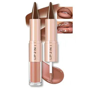 HOSAILY Lip Liner Gloss Lip Combo Set, 2 in 1 Lip Duo Natural Nude Brown Lip Liner Lipstick Glossy Nourishing Toffee Lip Gloss Kit, Smooth Quick Fuller Plumping Juicy Lip Makeup for Women06#Caramel