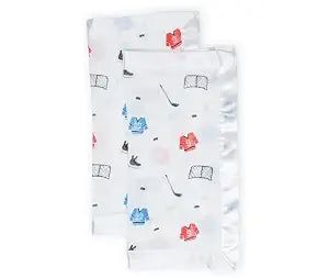 Lulujo Baby Security Lovey Blankets| Unisex Softest Breathable Cotton Muslin Security Blanket with Silky Satin Trim| Neutral Comforting Blanket for Girls & Boys | 16in by 16 in| Hockey