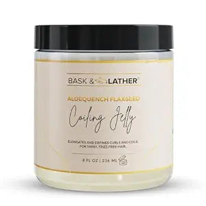 BASK & LATHER Aloequench Flaxseed Coiling Jelly, Vegan Curl Defining Jelly with Flaxseed Oil & Aloe Vera, 8oz, Hydrates, Strengthens, Reduces Breakage & Frizz, Cruelty Free, Chemical Free