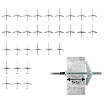 1/8 x 2 Inch Toggle Bolts for Drywall, Butterfly Anchors, 30 Pack