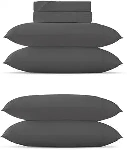 TEXAS LINEN CO. 6 Piece Bedding Bundle - 100% Organic Cotton 4 Piece Sheet Set(Full, Dark Grey) with an Extra Pair of Matching Pillowcases
