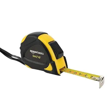 Amazon Basics Self-Locking Tape Measure with Belt Clip, 16-Feet (5-Meters), Inch/Metric Scale, MID Accuracy, Black, Yellow