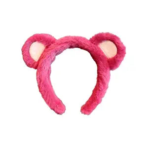 Bear Ears Cute Headband Fluffy Hairband, Animal Head Wear for Party Celebrations Cosplay Dress up Costume Makeup Washing Face Adults Women Gift (Rose red)