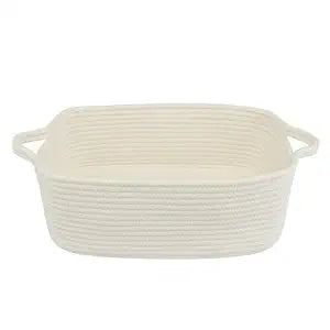 XUANGUO Medium Woven Cotton Rope Storage Basket with Handles, White