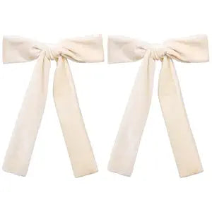 5" Velvet Ribbon Hair Bows for Girls Women Cream White Velvet Long Tail Ponytail Bowknot Alligator Clips Toddler Teens Baby Kids Fall Wedding Pageant 1st Communion Dress Accessory Gift