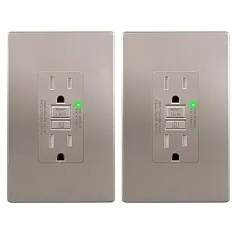 LIDER GFCI Outlet 15Amp, GFCI Receptacle, ETL Listed, Matte Nickel, 2-Pack
