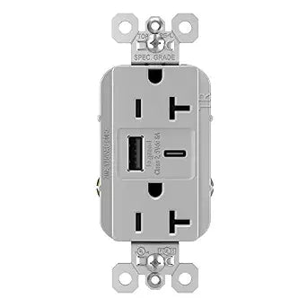Legrand 20 Amp Tamper Resistant Spec Grade Fast 6.0A USB Type A/C Gray
