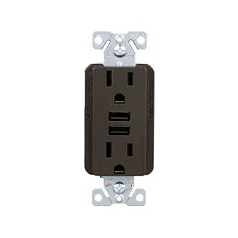 Eaton 3.6A USB Type A Charger with TR Duplex Receptacle 15A/125V,Oil Rubbed Bronze