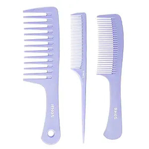 RHOS Hair Comb Set for All Hair Types and Genders - Wide, Fine Rat Tail, and Medium Detangling Combs for Styling (Purple)