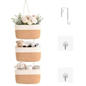 ICERZCZ Hanging Baskets for Organizing 3-Tier Wall Basket Khaki & Off White