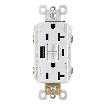 Legrand Radiant 20 Amp TR Outdoor GFCI Outlet USB Type C White 1 Pack