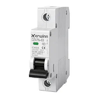 Miniature Circuit Breaker 1 Pole 40A (MCB),120V/240V 50/60Hz AC DIN Rail Mount Breaker, Compatible with Grid-Tied Solar Systems, RV & Home Circuits(C40A)
