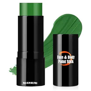 Drawdart Witch Green Face Body Paint Stick, St. Patrick's Day Face Paint Makeup Accessories, Full-Coverage Hypoallergenic Camo Hulk Hunting FacePaint, Halloween SFX Cosplay Costume Party Green Makeup