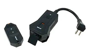 Southwire Woods Outdoor Indoor Wireless Remote Control Outlet Kit - Convenient Lighting Controller - Grounded Outlet with Safety Cover - Long-Range Remote Controlled Switch - Black