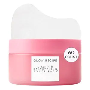 Glow Recipe Vitamin C Brightening Toner Pads - Korean Vitamin C Face Pads for Dark Circles Under-Eye and Cheeks - Light Face Exfoliator - Niacinamide, Caffeine, Guava - Fragrance-Free (60 Count)