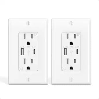 TESSAN USB Outlets 2 Pack, 15A Wall Receptacle Outlet with USB C Port