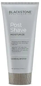 Blackstone Men's Grooming Post Shave Moisturizer with Tea Tree Oil, Shea Butter, Vitamin E, & Aloe | Soothing Cooling Balm | & Paraben Free | Sandalwood (6 oz)