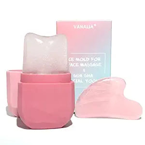 Ice Roller & Gua Sha Set for Face, Eyes & Neck - Pink