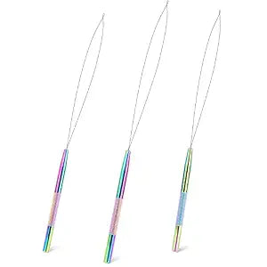 NEWISHTOOL Stainless Steel Hair Extension Loop Needle Threader Wire Pulling Hook Tool and Bead Device Tool, Micro Link Tool Loop Threader for Hair, Silicone Beads, Feather Extensions Supplies, Pack 3