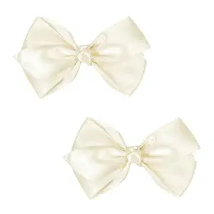 Set of 2 Delicate 3-Inch Satin Bow Hair Clips for Little Girls - Elegant Ivory Hue(Beige)