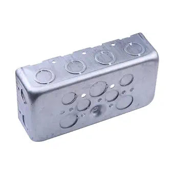 4-Gang 2-1/8 Inch Deep Multi Device Switch Box, Galvanized Steel Junction Box with Side KO: 8-1/2'' TKO's and 4-1/2" KO's,Bottom KO: 4-1/2"and 3-3/4",Raised Grounded