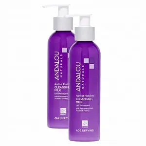 Andalou Naturals Age Defying Apricot Probiotic Cleansing Milk | Gentle Daily Hydrating Face Cleanser For Dry,Dehydrated Skin| With Fruit Stem Cell Complex | 6 fl oz,(Pack of 2)